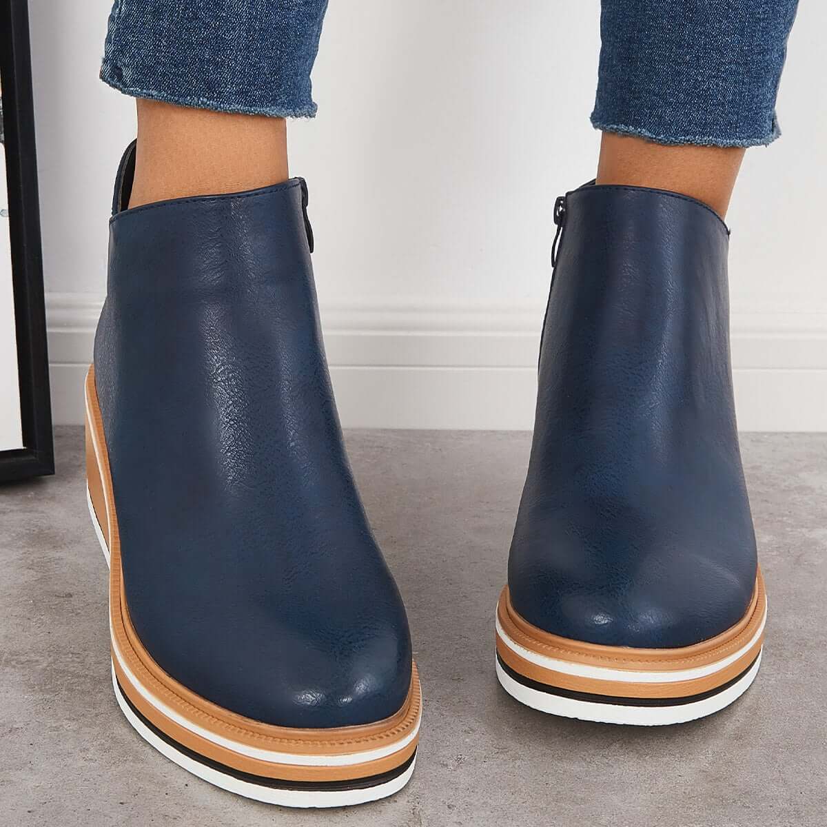 Monvida – Damen Stiefeletten mit Plateau und seitlichem Reißverschluss