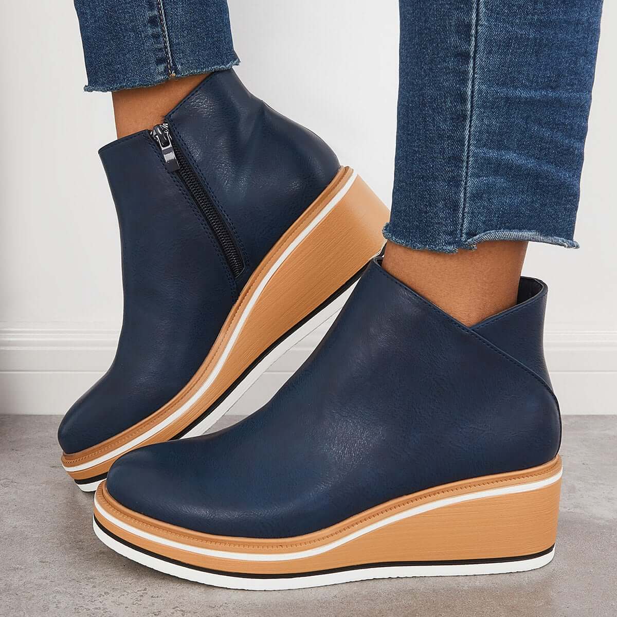 Monvida – Damen Stiefeletten mit Plateau und seitlichem Reißverschluss