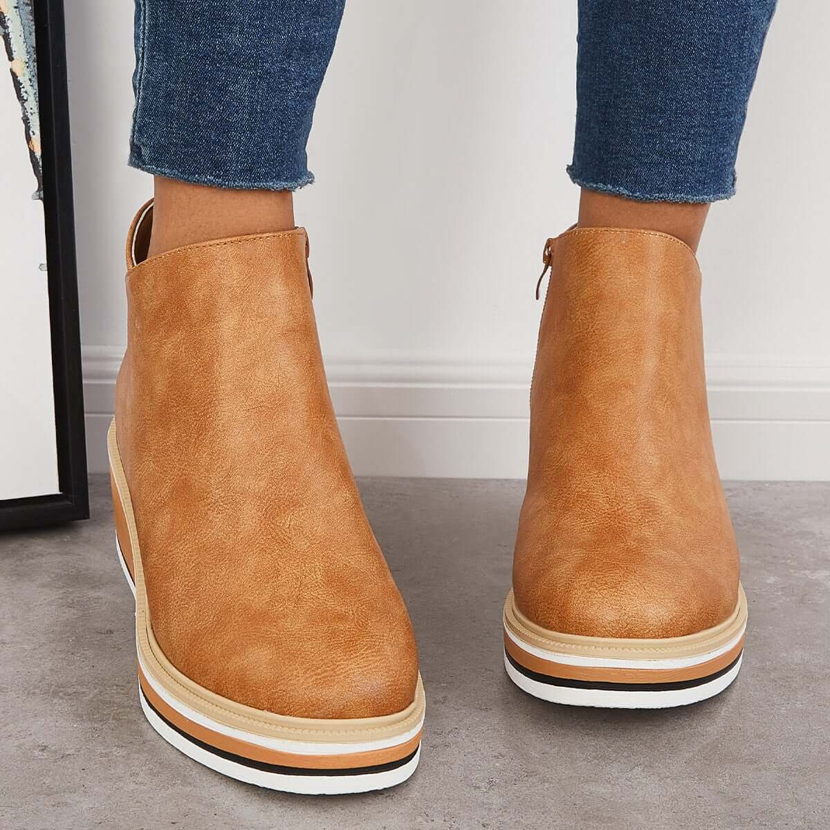 Monvida – Damen Stiefeletten mit Plateau und seitlichem Reißverschluss