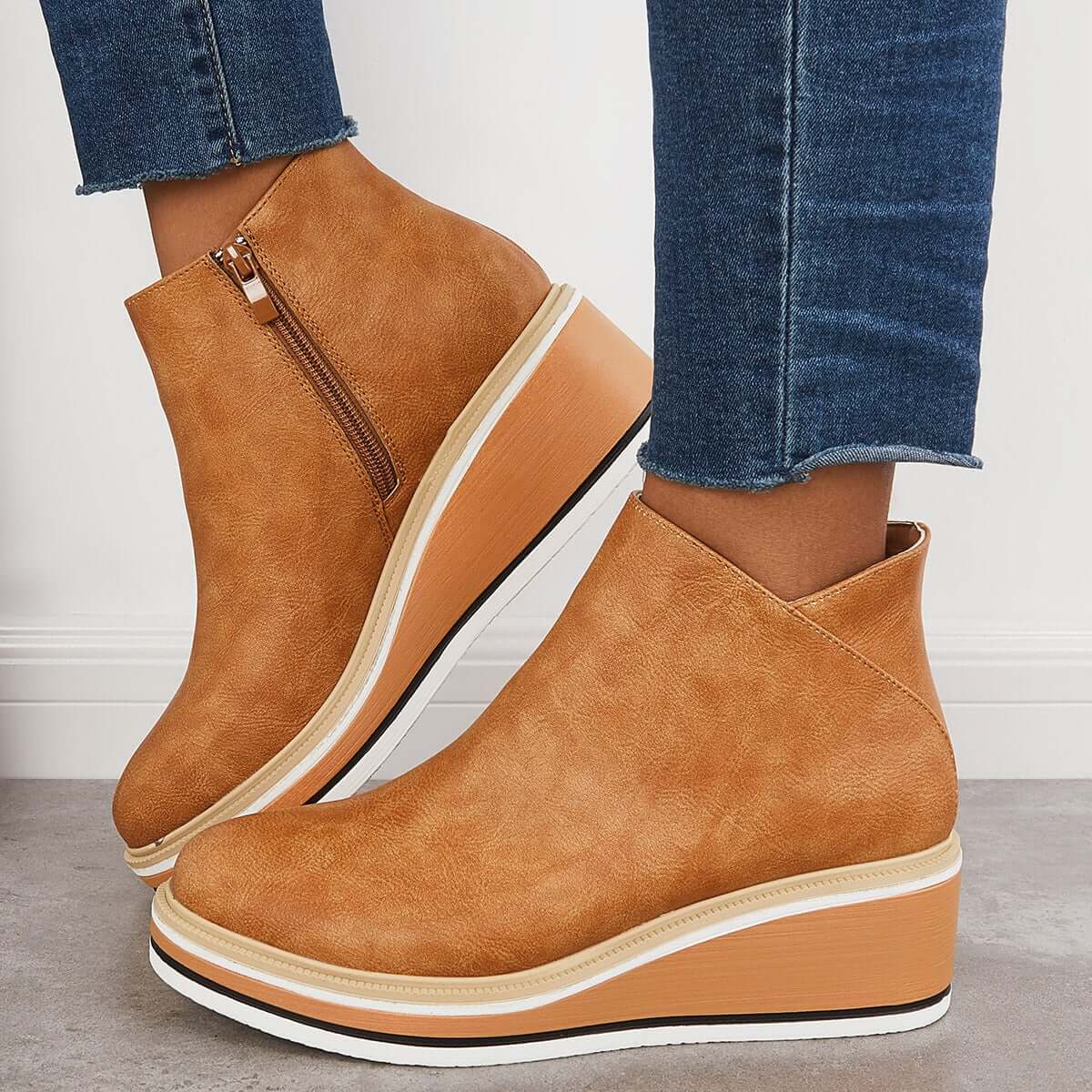 Monvida – Damen Stiefeletten mit Plateau und seitlichem Reißverschluss