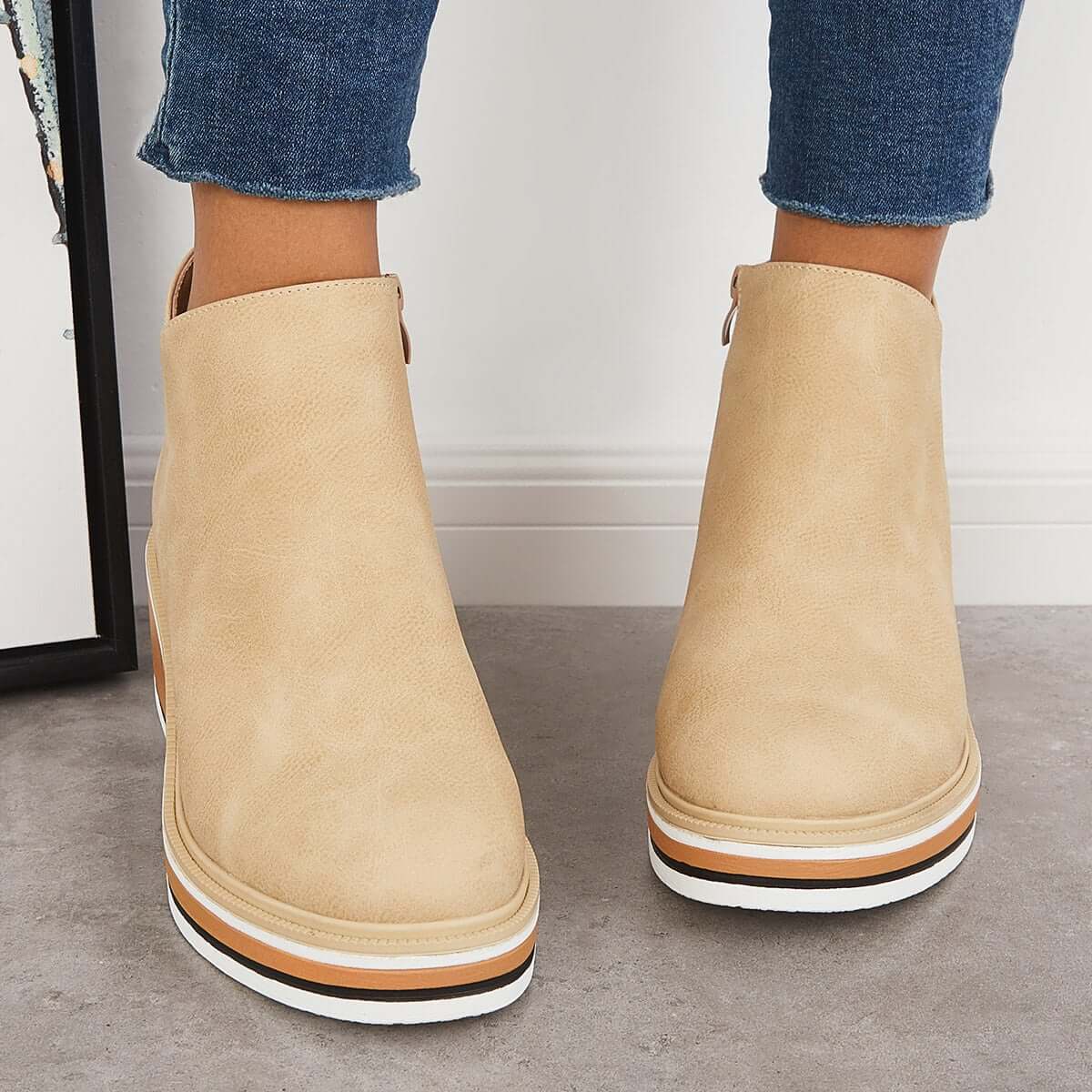 Dames Wedge Enkelboots – Comfortabele Platform Instappers met Rits Vestragear