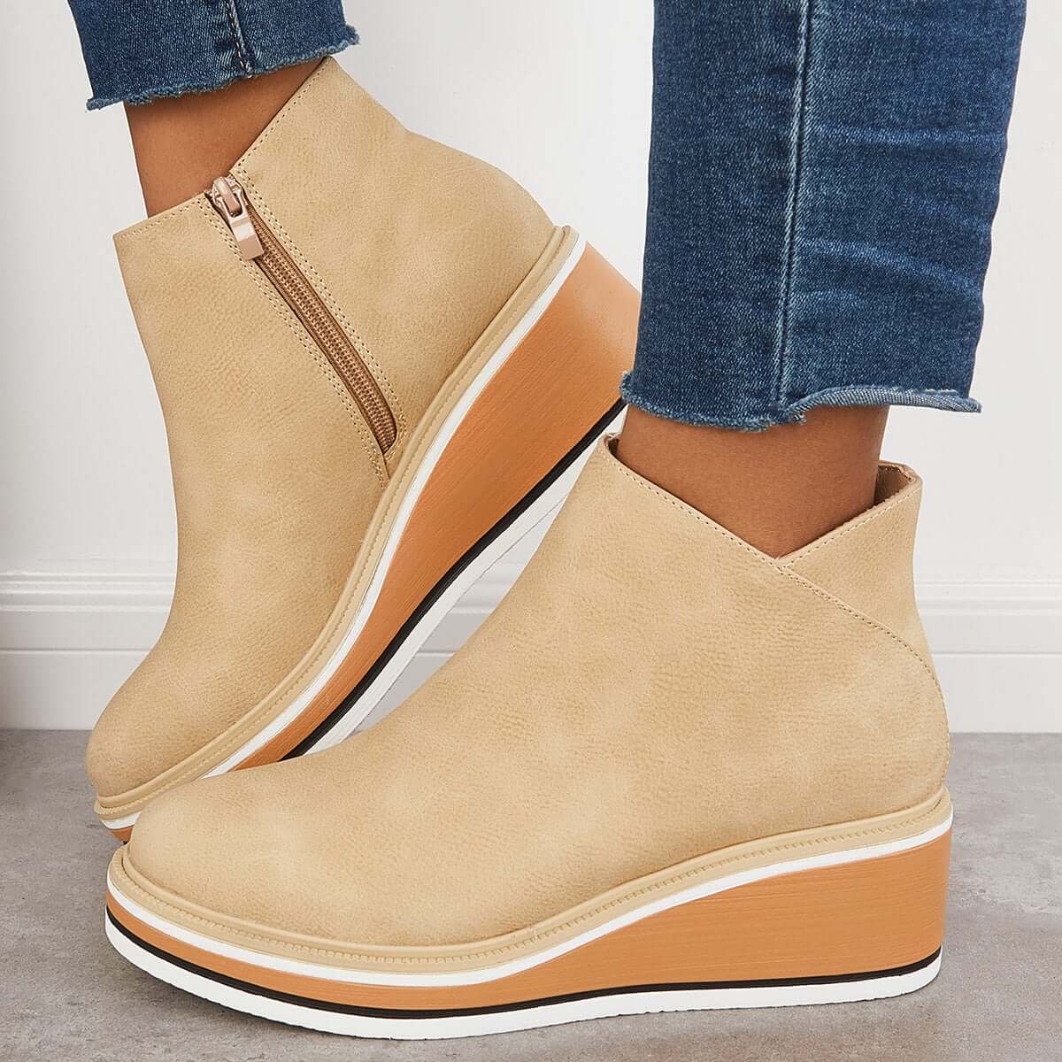 Dames Wedge Enkelboots – Comfortabele Platform Instappers met Rits Vestragear