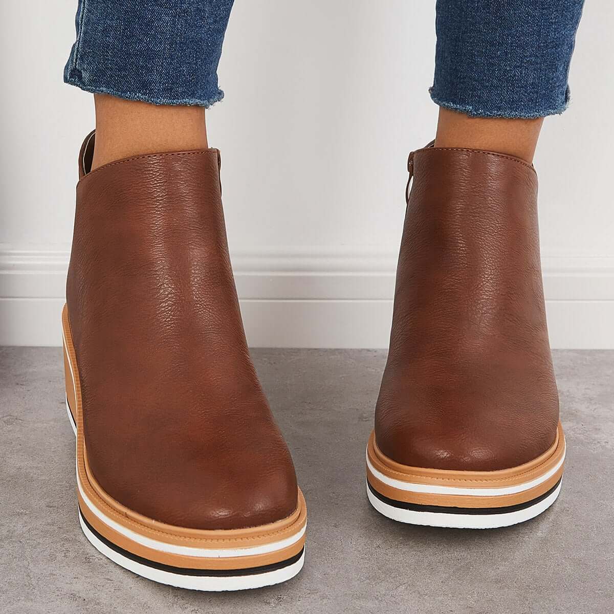 Monvida – Damen Stiefeletten mit Plateau und seitlichem Reißverschluss