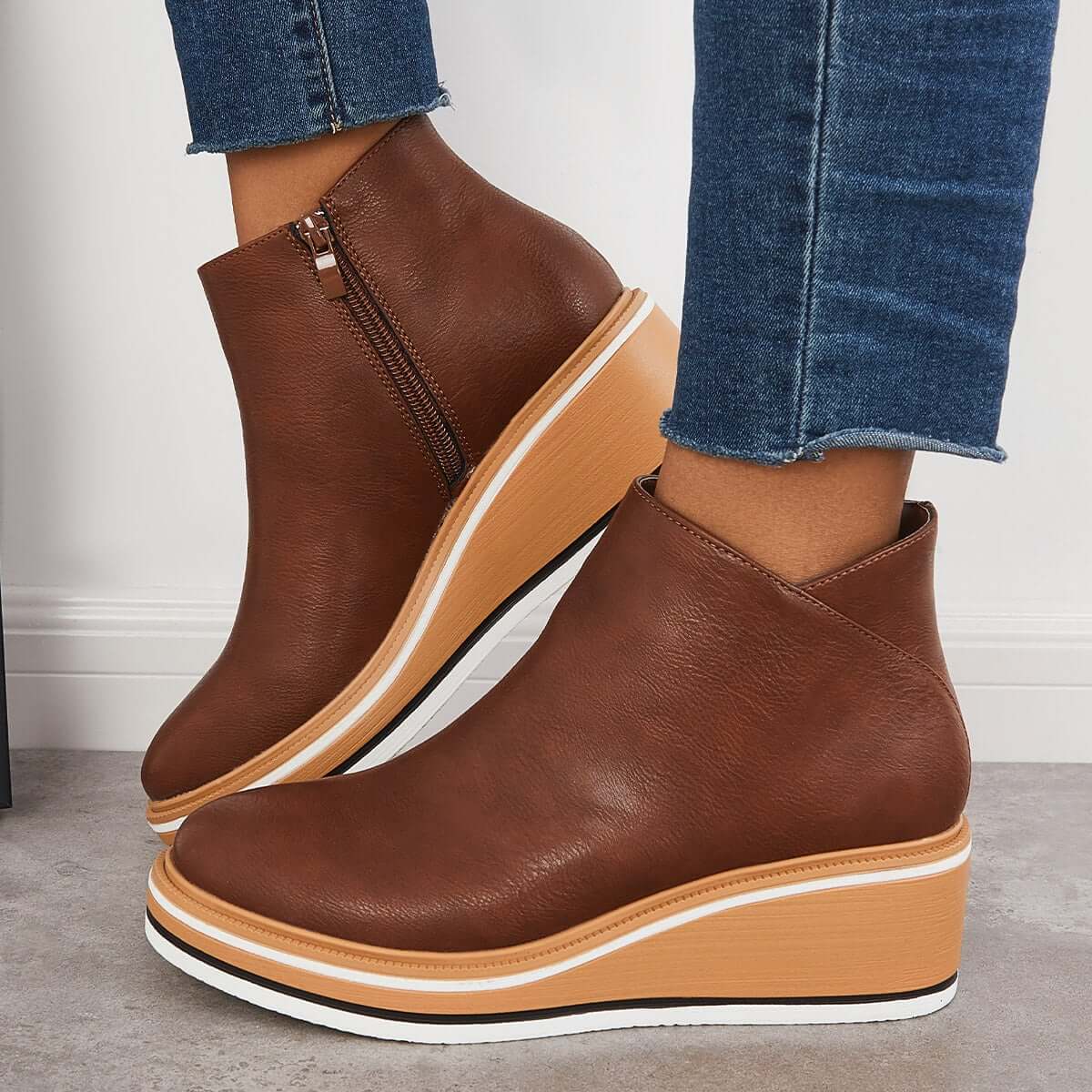 Monvida – Damen Stiefeletten mit Plateau und seitlichem Reißverschluss
