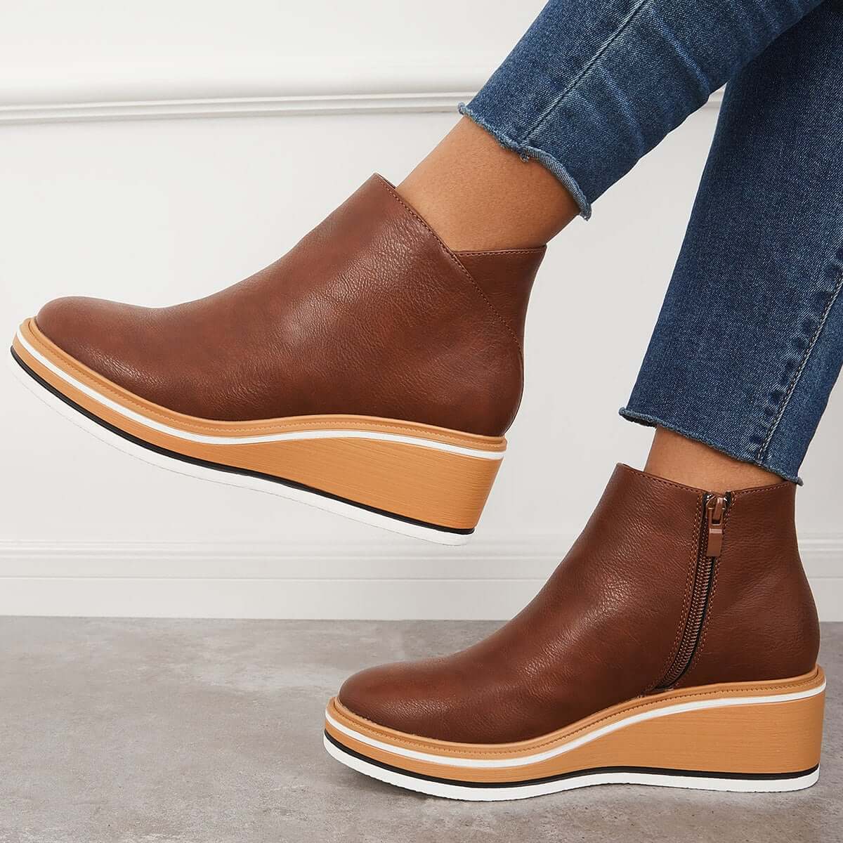 Dames Wedge Enkelboots – Comfortabele Platform Instappers met Rits Vestragear