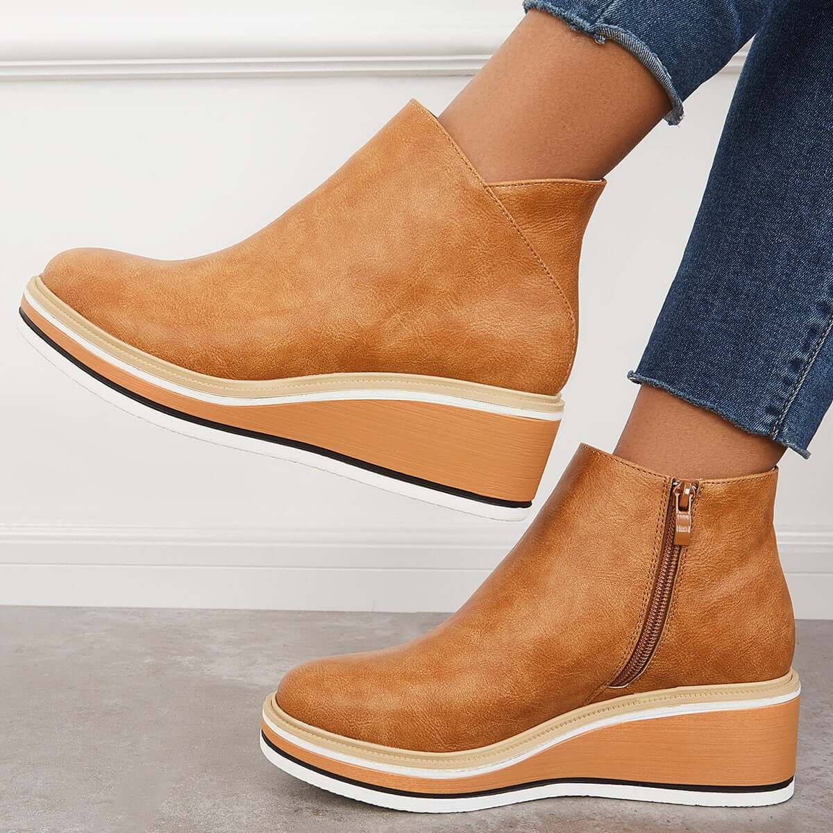 Monvida – Damen Stiefeletten mit Plateau und seitlichem Reißverschluss