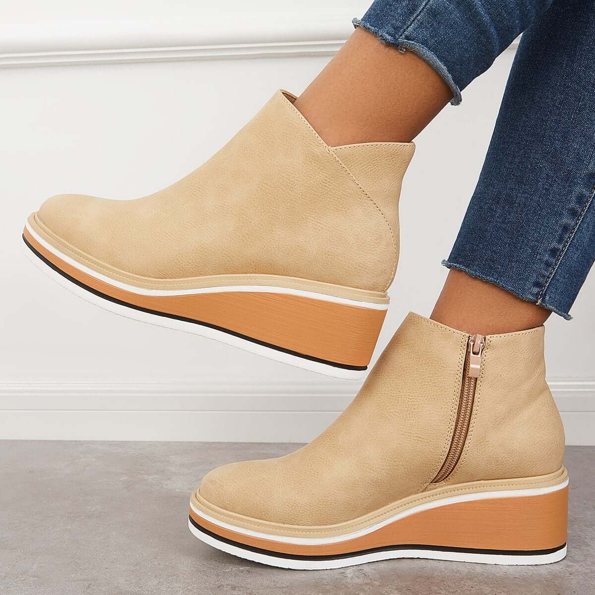 Dames Wedge Enkelboots – Comfortabele Platform Instappers met Rits Vestragear