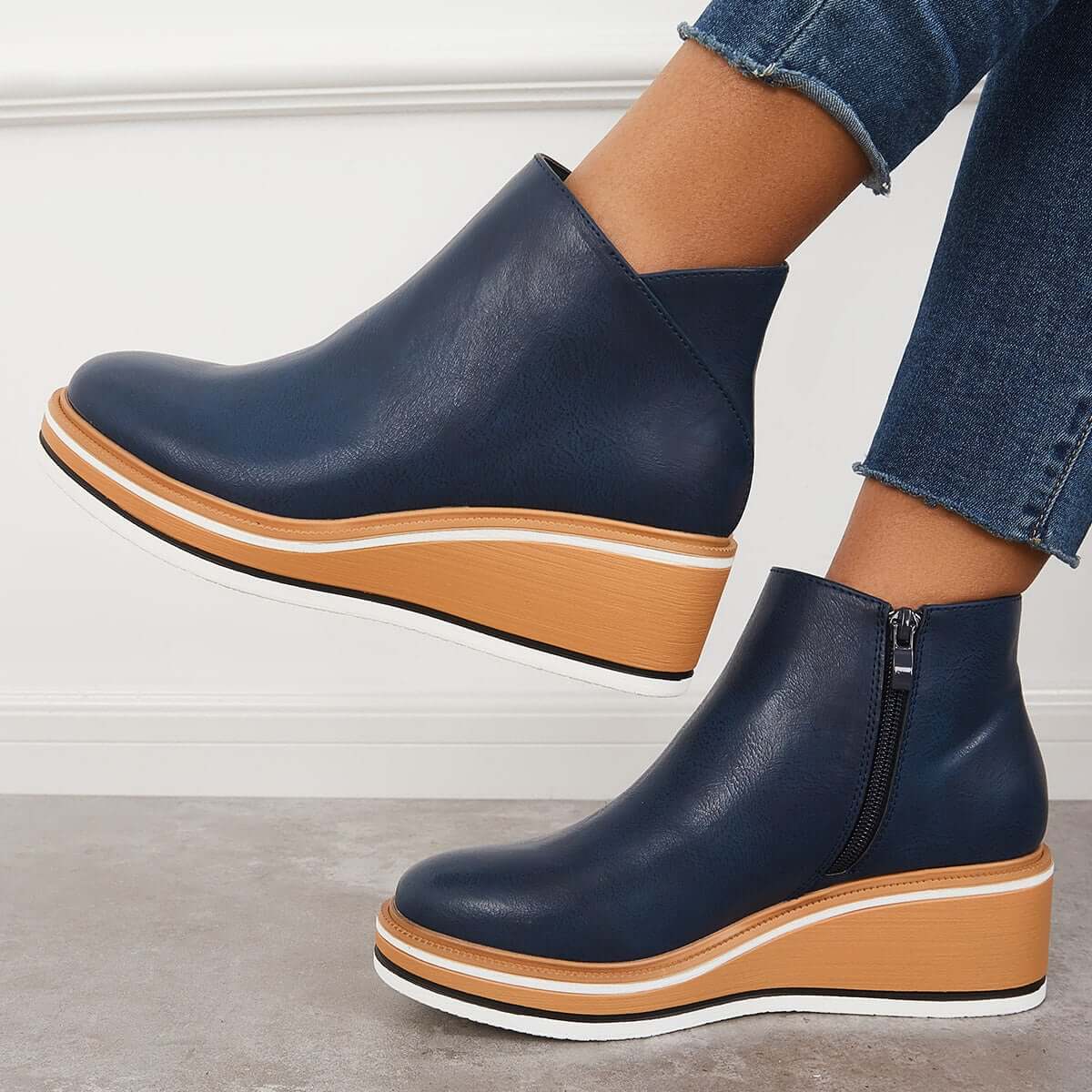 Monvida – Damen Stiefeletten mit Plateau und seitlichem Reißverschluss