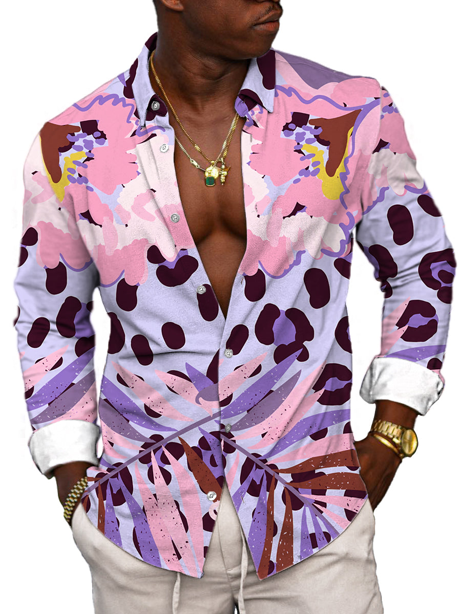 Chemise décontractée à manches longues avec imprimé léopard et floral - élégante & unique