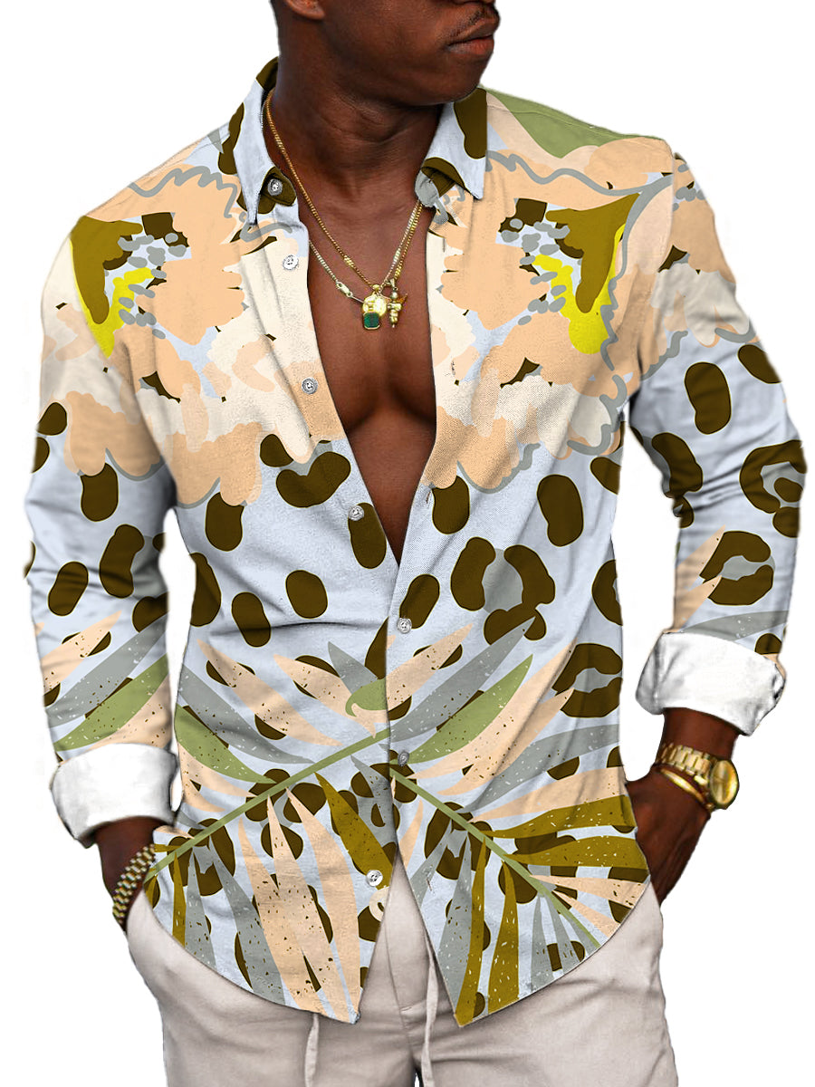 Chemise décontractée à manches longues avec imprimé léopard et floral - élégante & unique