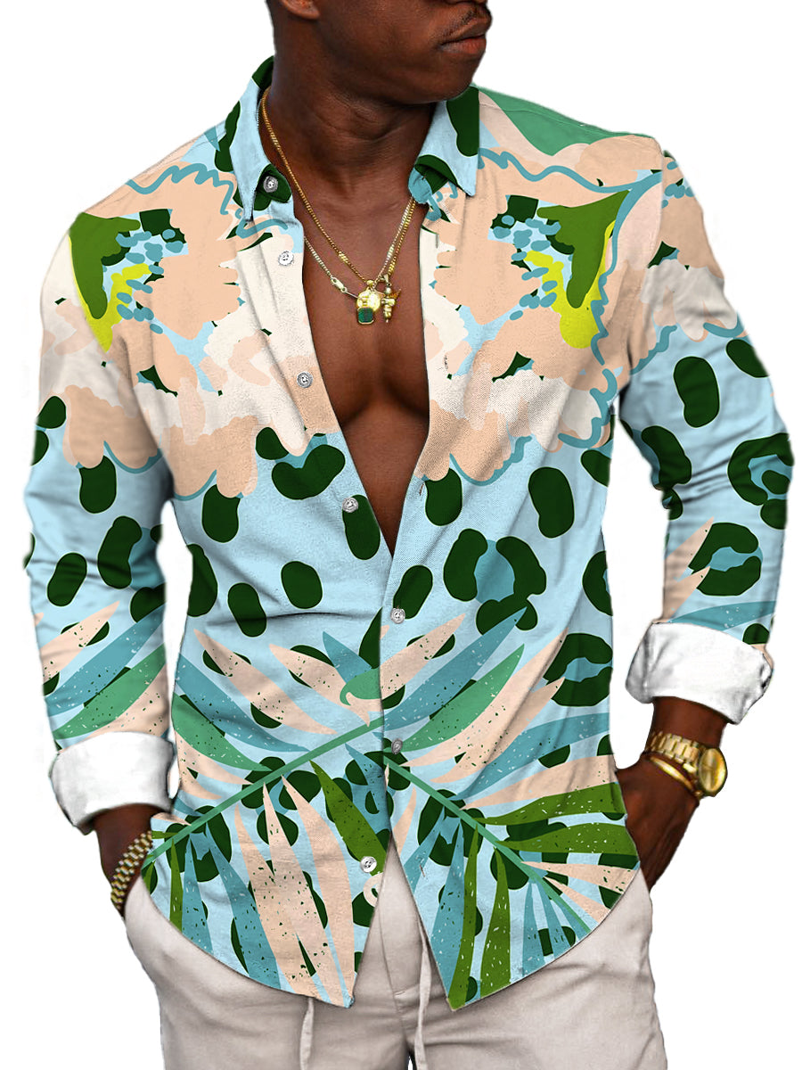 Chemise décontractée à manches longues avec imprimé léopard et floral - élégante & unique