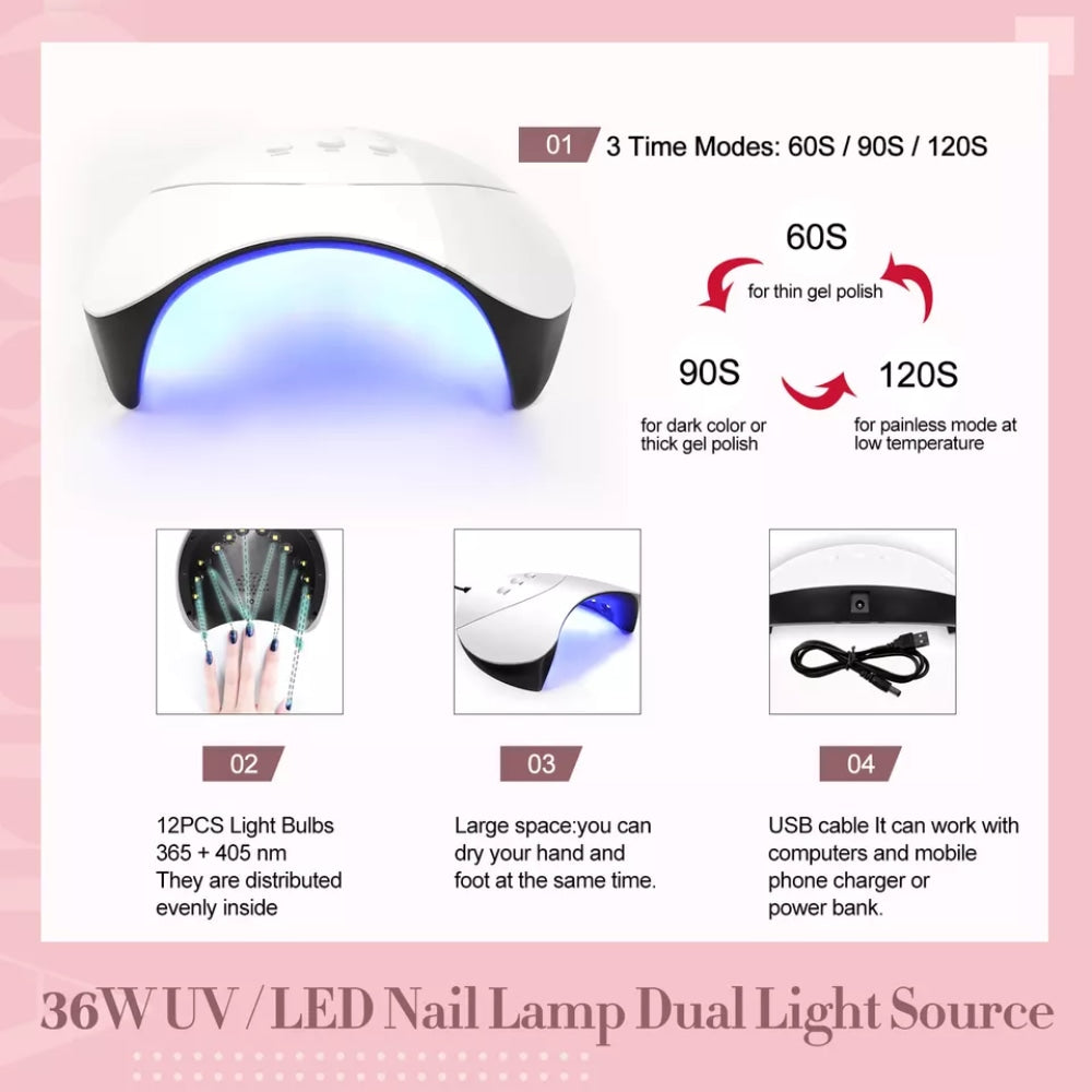NailPro – Set completo per manicure con lampada LED da 36W – Design unghie a casa