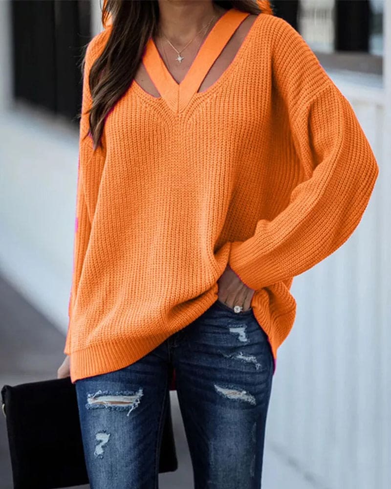 Bolendo Eva | Langer Pullover mit V-Ausschnitt