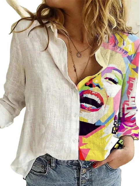 Langærmet kjole med print og slå-om-krave - Kaylee