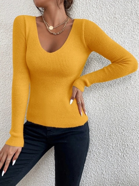 Pull en maille pour femmes avec col en V - Duffy
