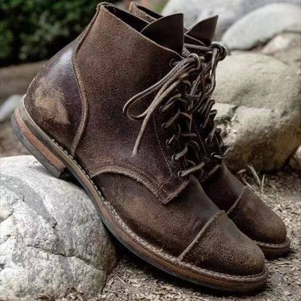 Bolendo Heike - Retro Herren Schnürstiefel | Herren Biker Stiefel | Herbst und Winter Mode kurze Oxford Schuhe