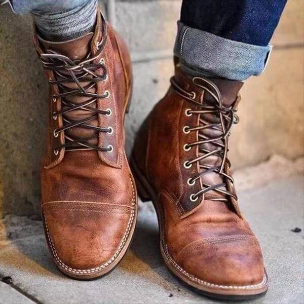 Bolendo Heike - Retro Herren Schnürstiefel | Herren Biker Stiefel | Herbst und Winter Mode kurze Oxford Schuhe