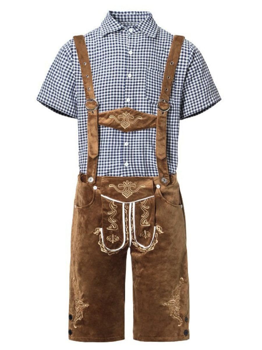 Alpenkraft – Lederhosen-shorts ruskindlook med broderi – Oktoberfest herre