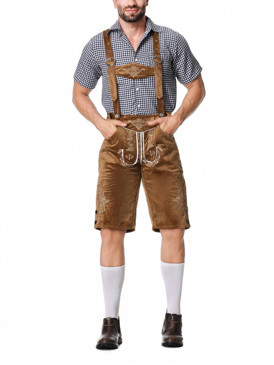 Alpenkraft – Lederhosen-shorts ruskindlook med broderi – Oktoberfest herre