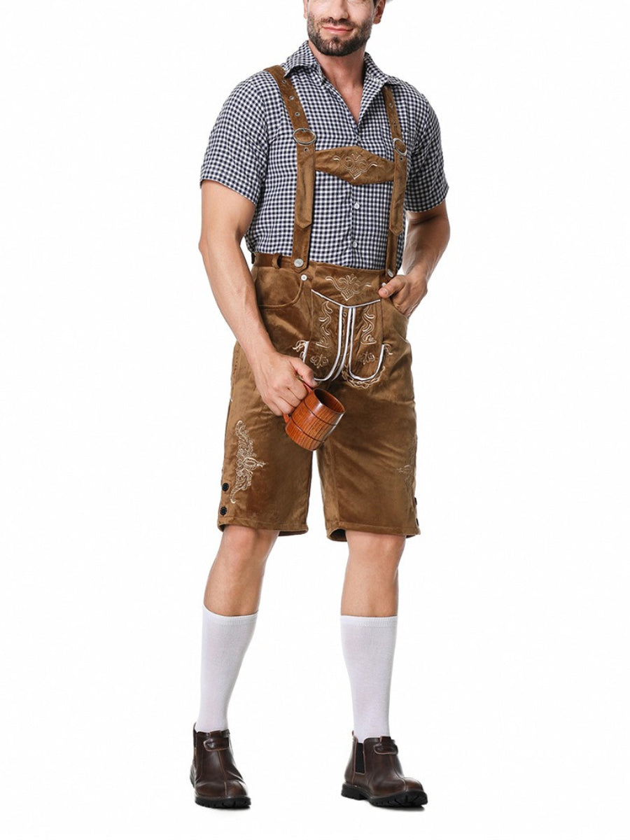Alpenkraft – Lederhosen-shorts ruskindlook med broderi – Oktoberfest herre
