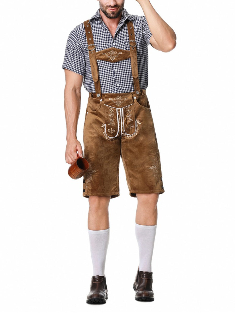 Alpenkraft – Lederhosen-shorts ruskindlook med broderi – Oktoberfest herre