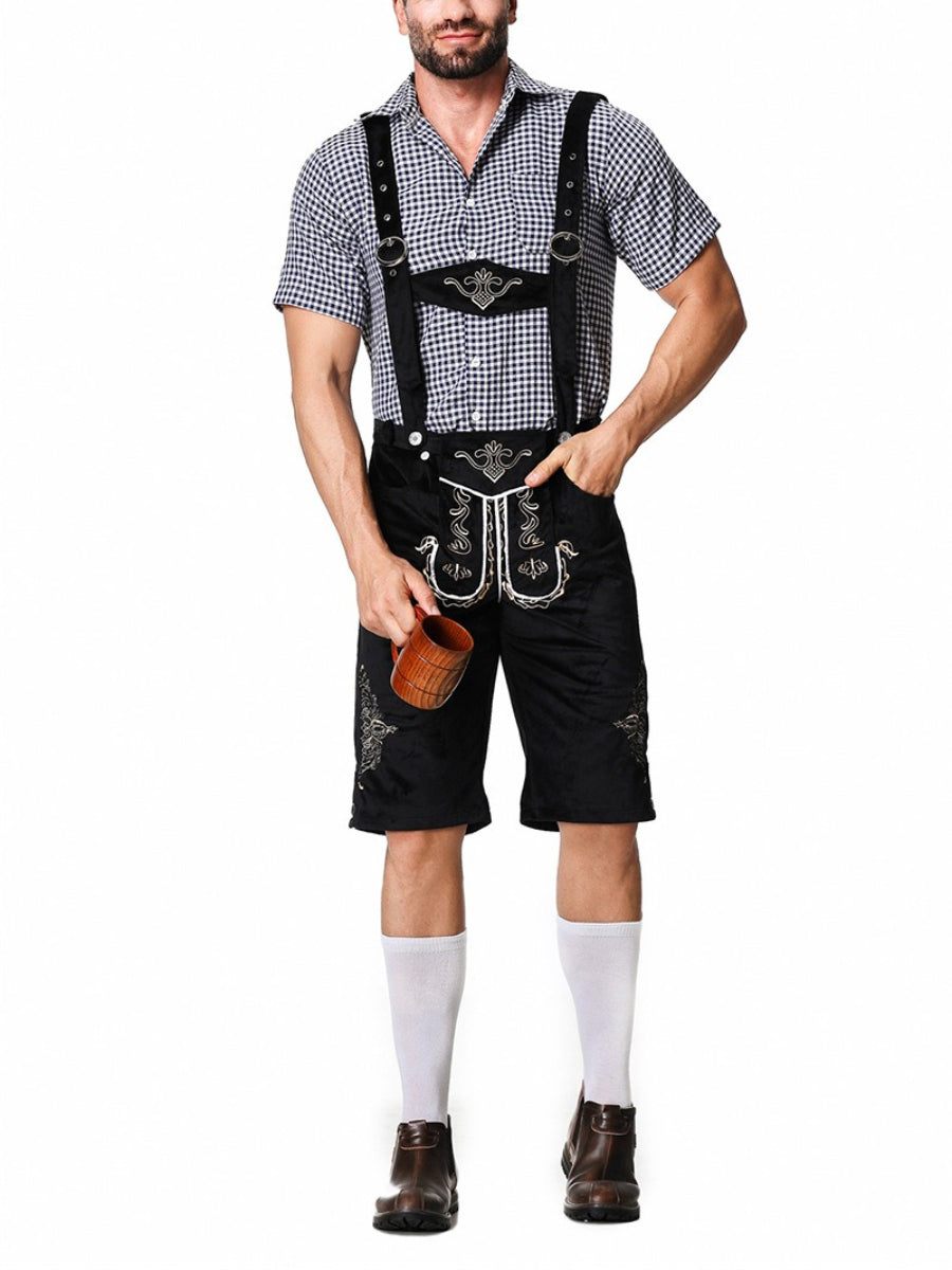 Alpenkraft – Lederhosen-shorts ruskindlook med broderi – Oktoberfest herre