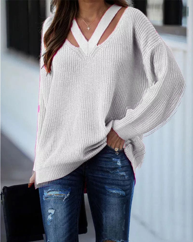 Bolendo Eva | Langer Pullover mit V-Ausschnitt
