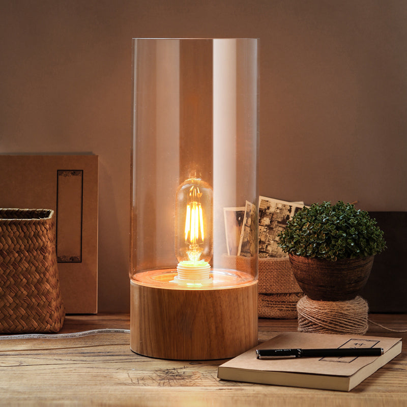 Lumeo - Štýlová valcová nočná lampa s dreveným podstavcom