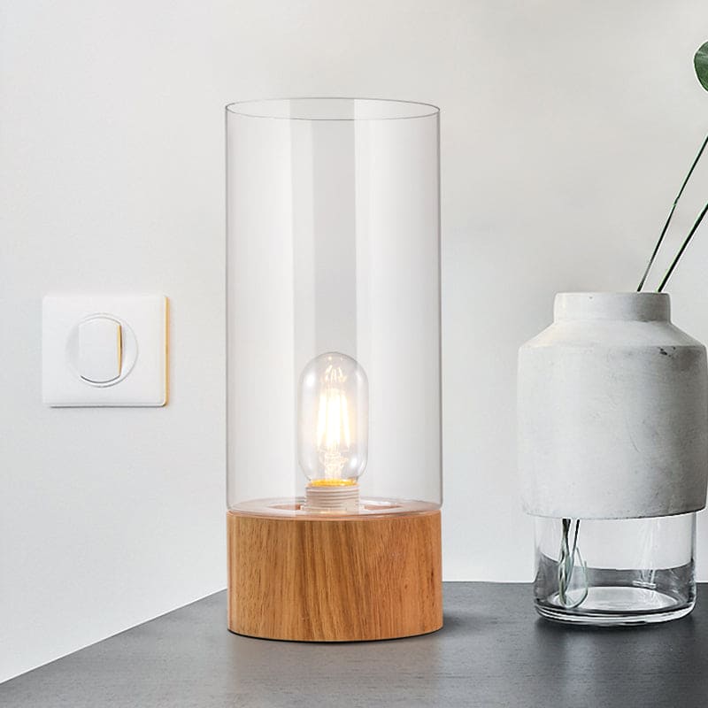 Lumeo - Štýlová valcová nočná lampa s dreveným podstavcom