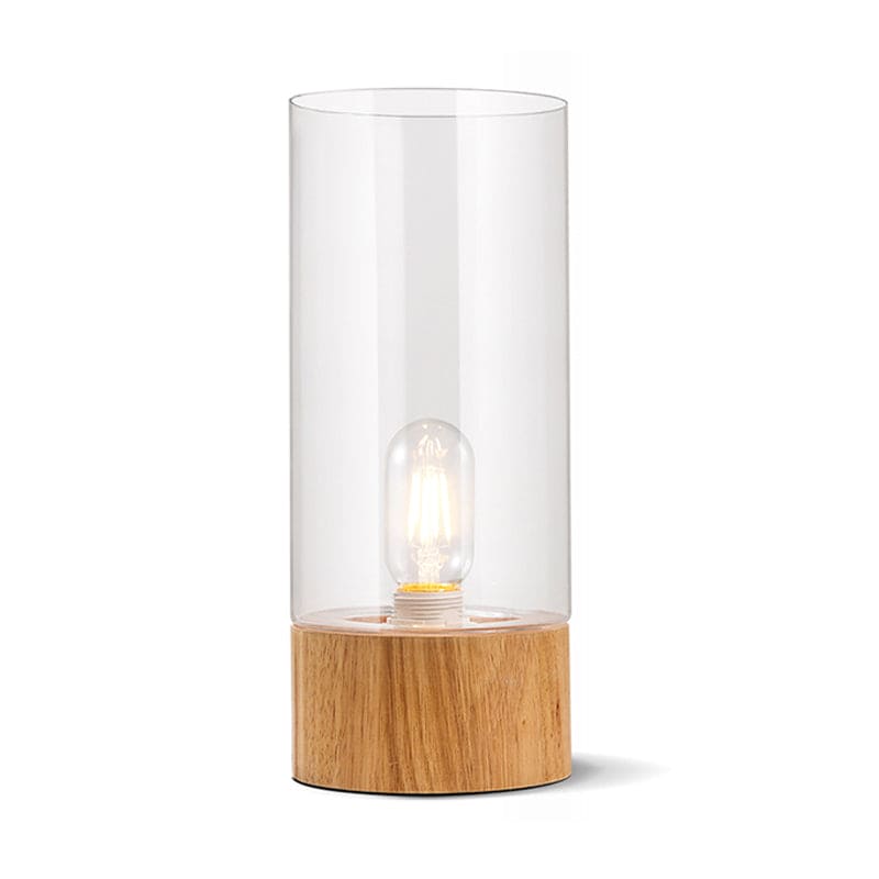 Lumeo - Štýlová valcová nočná lampa s dreveným podstavcom