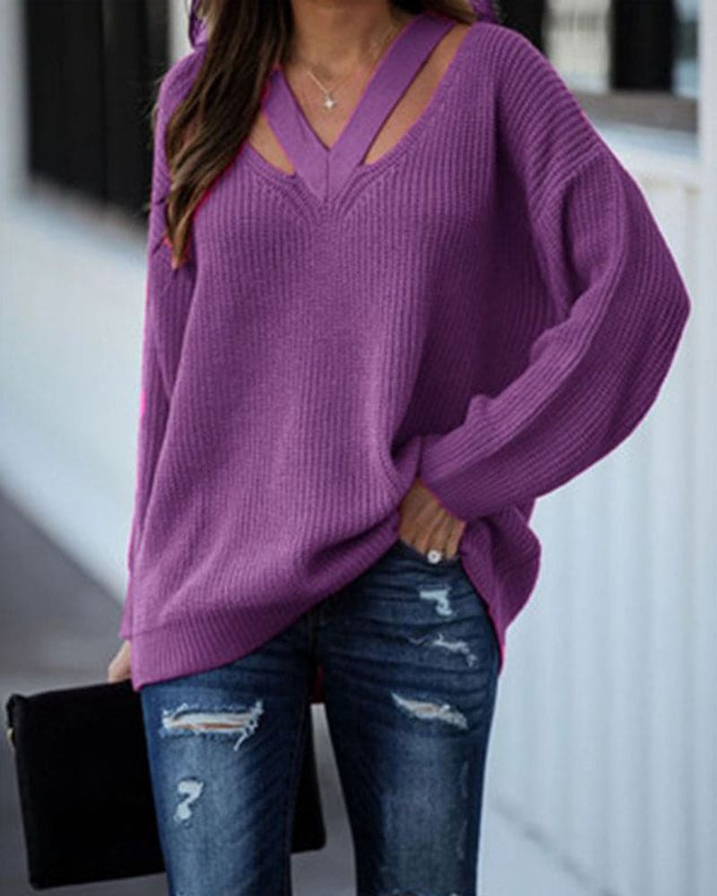 Bolendo Eva | Langer Pullover mit V-Ausschnitt