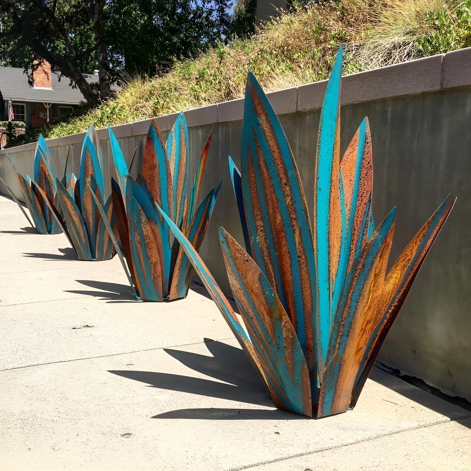 Décoration de jardin Agave en métal – Design résistant à la rouille avec piquet de sol