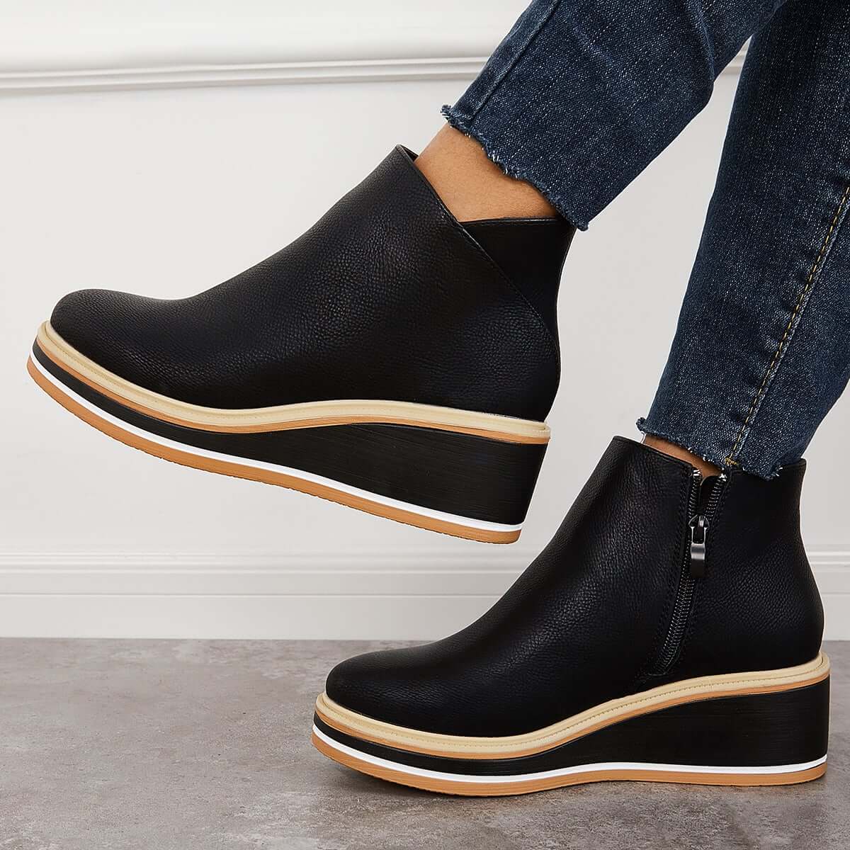 Monvida – Damen Stiefeletten mit Plateau und seitlichem Reißverschluss