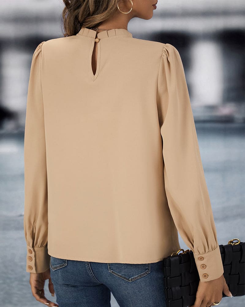 Bolendo Rosa | Einfarbige Bluse mit Stehkragen