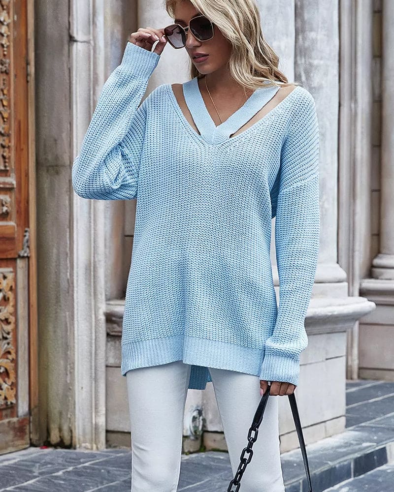 Bolendo Eva | Langer Pullover mit V-Ausschnitt