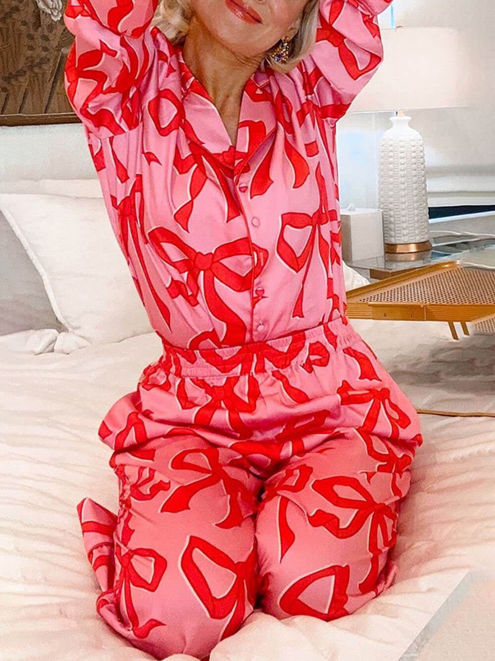 Set pigiama rosa con fiocchi rossi - Javina