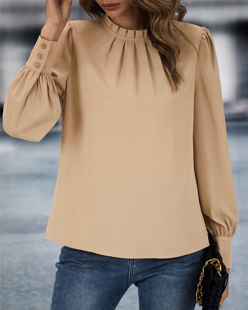 Bolendo Rosa | Einfarbige Bluse mit Stehkragen