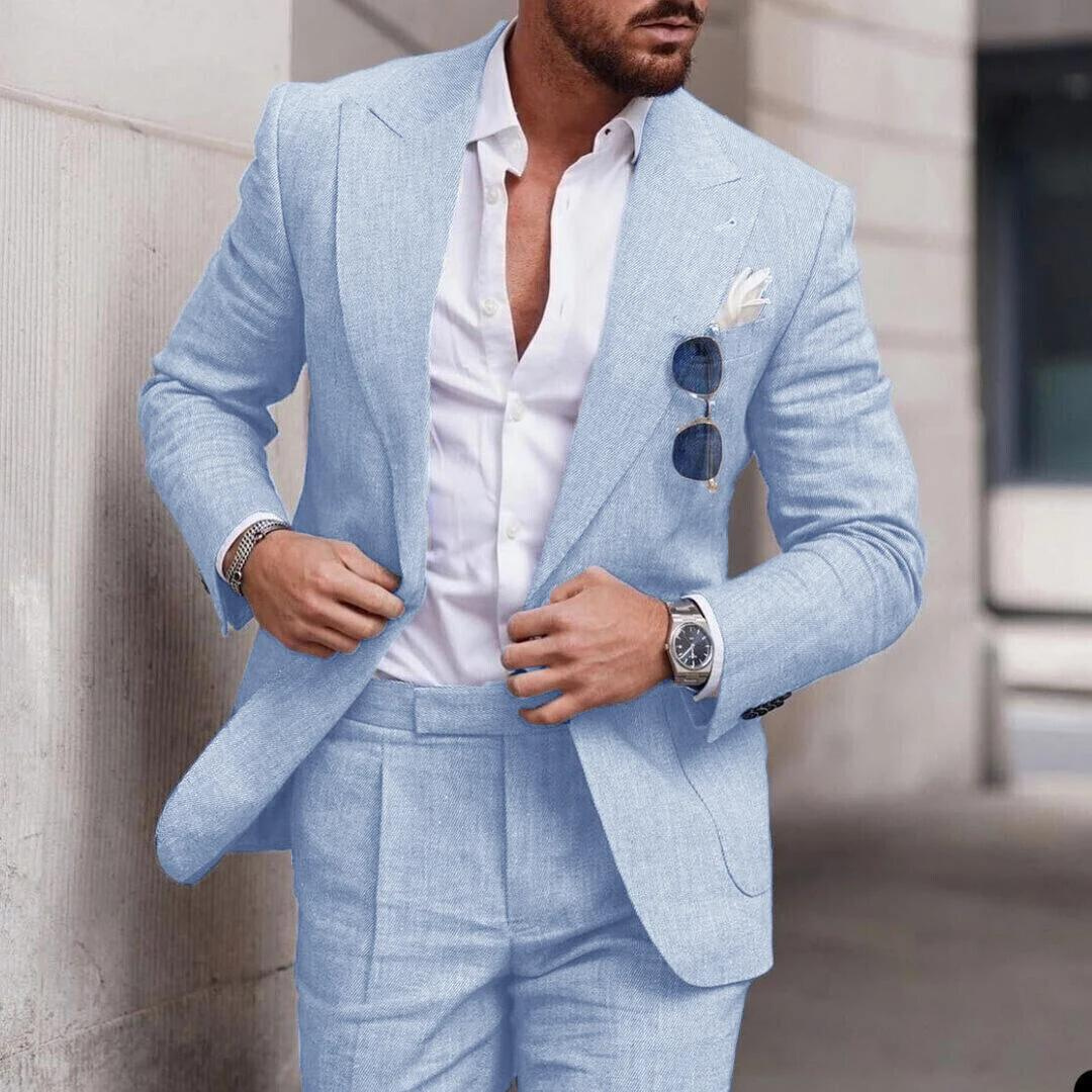 Bolendo Robin - Lněný 2dílný svatební oblek na plážovou párty Elegantní pro muže