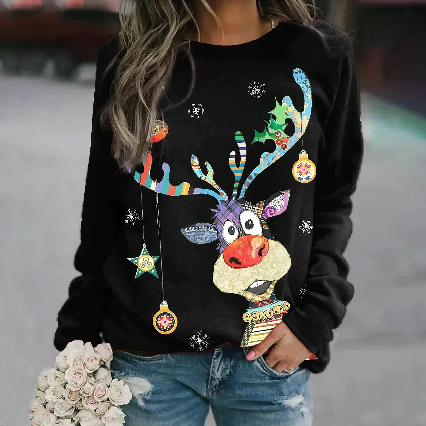 Kia – Pull de Noël confortable avec motif festif – Unisexe