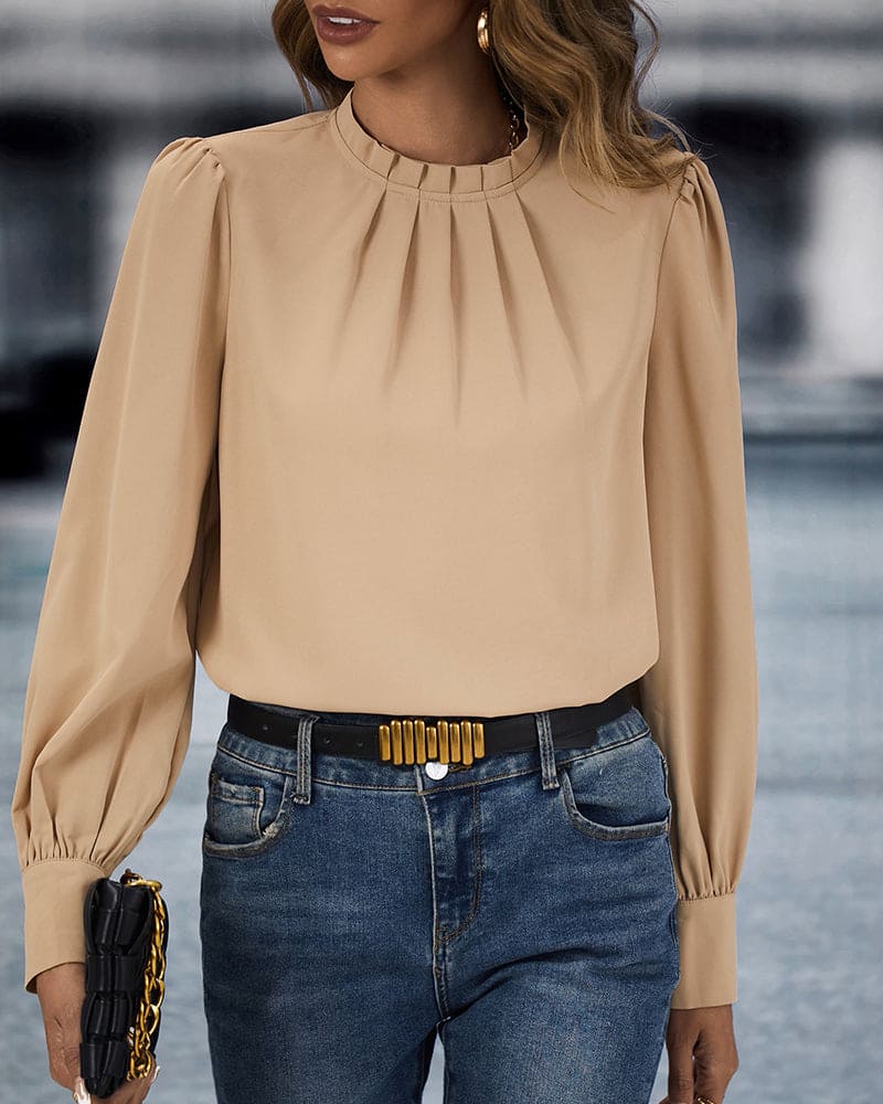 Bolendo Rosa | Einfarbige Bluse mit Stehkragen