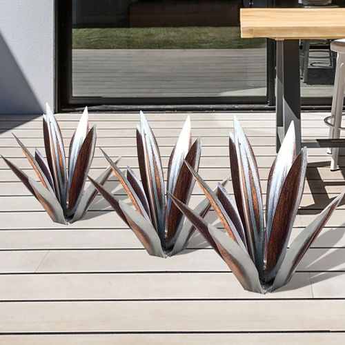 Décoration de jardin Agave en métal – Design résistant à la rouille avec piquet de sol