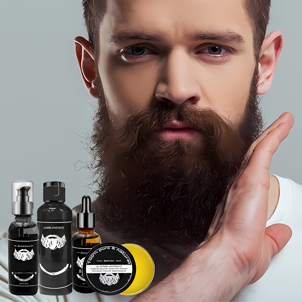 Set per la cura della barba con spazzola per barba, olio per barba e pettine per barba – Set completo per la cura e lo styling