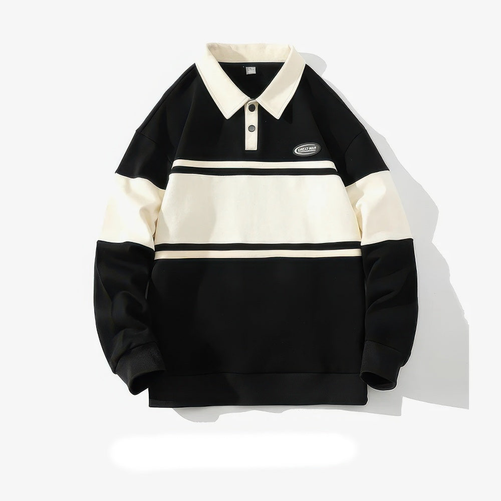 Polo à manches longues rayé Bolendo Trailblazer Harajuku pour hommes