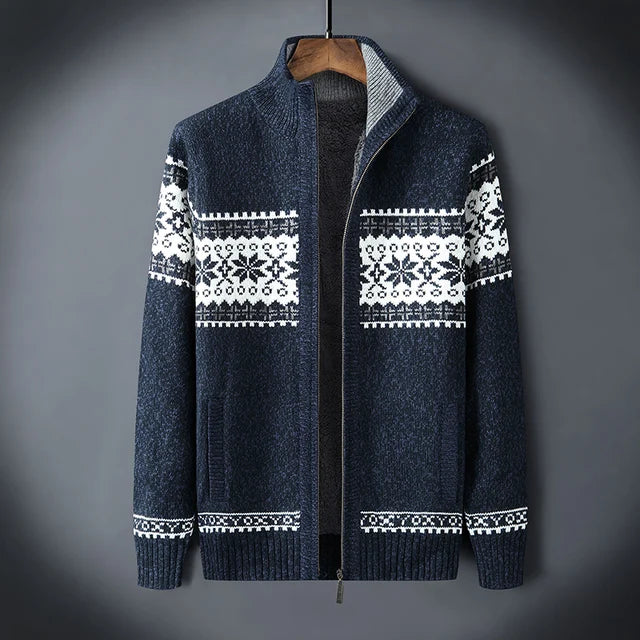 Strickjacke Herren – Nordisches Muster, Hoher Kragen & Reißverschluss