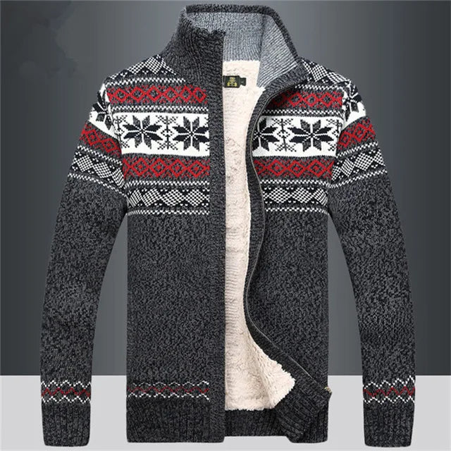 Strickjacke Herren – Nordisches Muster, Hoher Kragen & Reißverschluss