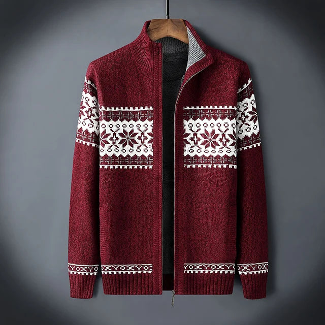 Strickjacke Herren – Nordisches Muster, Hoher Kragen & Reißverschluss