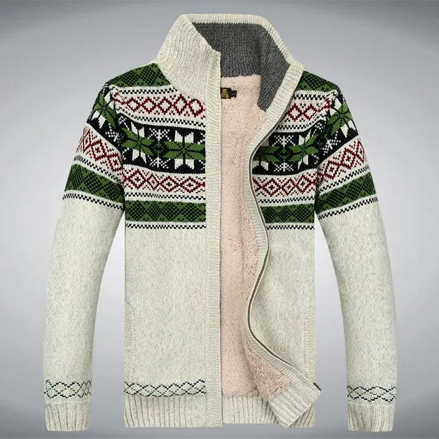 Strickjacke Herren – Nordisches Muster, Hoher Kragen & Reißverschluss