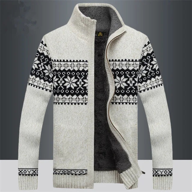 Strickjacke Herren – Nordisches Muster, Hoher Kragen & Reißverschluss