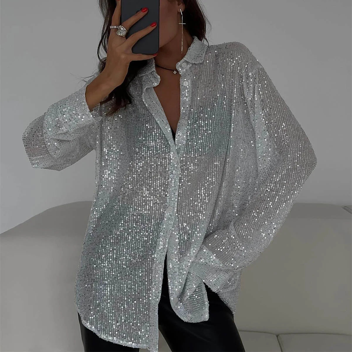 Ussina blouse | Blouse pailletée à manches longues pour des occasions spéciales étincelantes