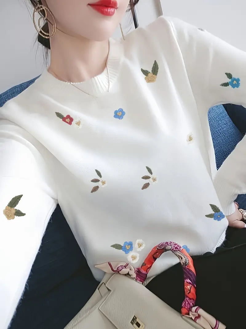 Bryer | Pull côtelé brodé avec motif floral - Confort élégant pour femmes